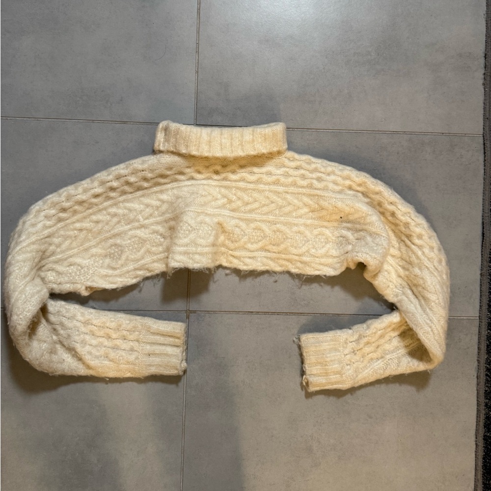 Zara Cream cropped Cowl Neck Chunky Knit Sweater - Picture 8 of 9